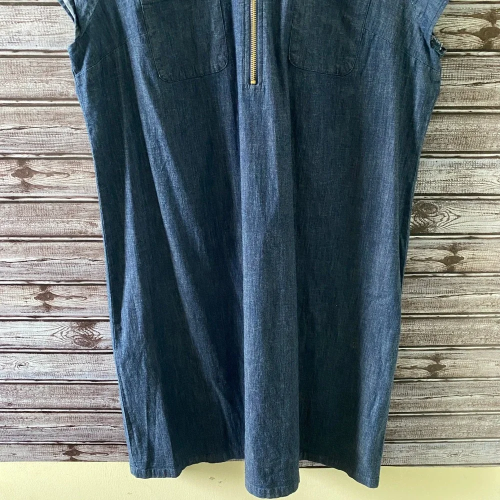 Anne Klein Women's‎ Short-Sleeved Dress Sz 16 Chambray Blue Dark Wash Zipper NWT